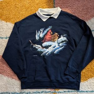 Vintage Grandma Bird Sweater Sweatshirt with Collar